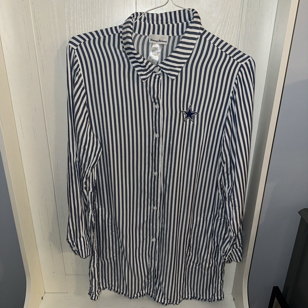 Tommy Bahama NFL Dallas Cowboys Stripe Tunic Shirt Womens Large Lightweight - Picture 2 of 7